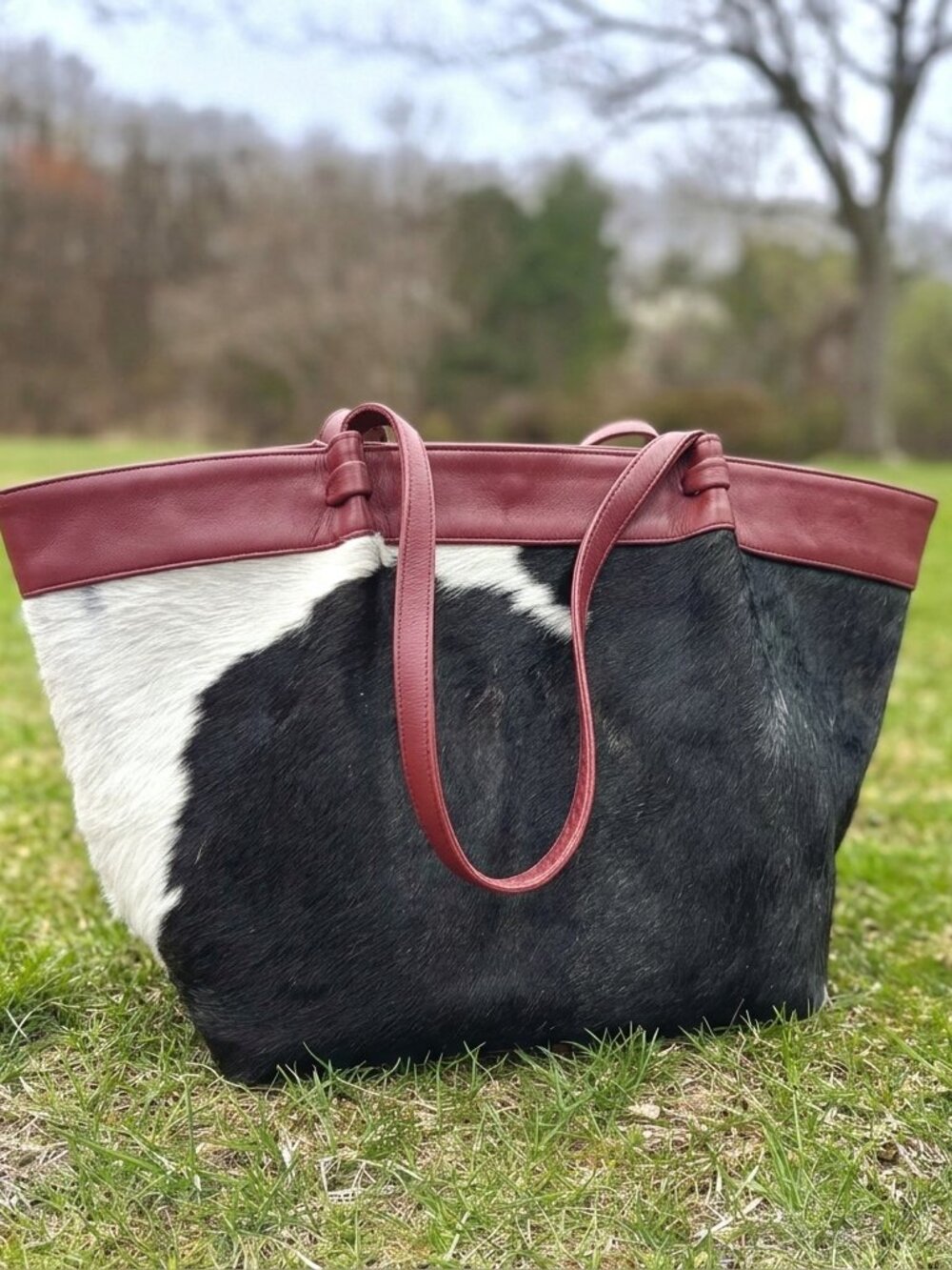 Handmade Cowhide Leather Tote Bag | Large Western Handbag Shoulder Bag Purse